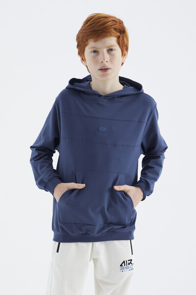 Tommylife Wholesale 7-15 Age Hooded Standard Fit Basic Boys' Sweatshirt 11181 Parliament - Thumbnail