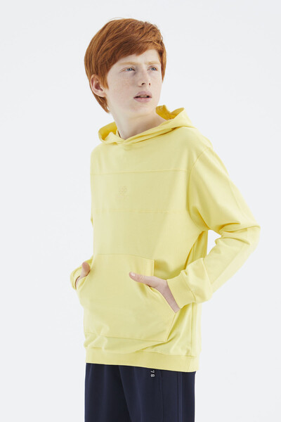 Tommylife Wholesale 7-15 Age Hooded Standard Fit Basic Boys' Sweatshirt 11181 Yellow - Thumbnail