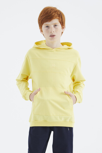 Tommylife Wholesale 7-15 Age Hooded Standard Fit Basic Boys' Sweatshirt 11181 Yellow - Thumbnail