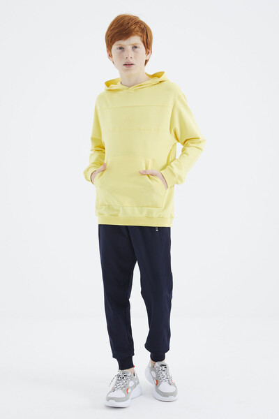 Tommylife Wholesale 7-15 Age Hooded Standard Fit Basic Boys' Sweatshirt 11181 Yellow - Thumbnail