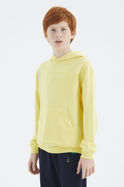 Tommylife Wholesale 7-15 Age Hooded Standard Fit Basic Boys' Sweatshirt 11181 Yellow - Thumbnail