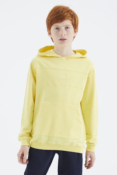 Tommylife Wholesale 7-15 Age Hooded Standard Fit Basic Boys' Sweatshirt 11181 Yellow - Thumbnail