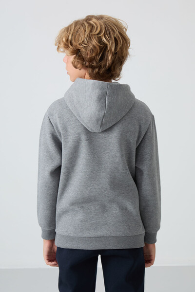 Tommylife Wholesale 7-15 Age Hooded Standard Fit Basic Boys' Sweatshirt 11215 Gray Melange - Thumbnail