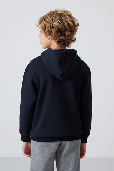 Tommylife Wholesale 7-15 Age Hooded Standard Fit Basic Boys' Sweatshirt 11215 Navy Blue - Thumbnail