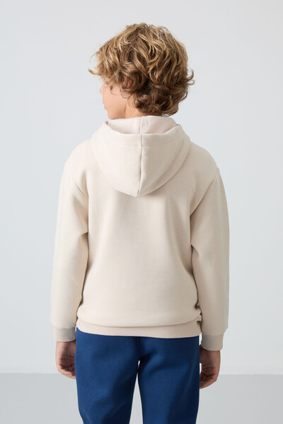 Tommylife Wholesale 7-15 Age Hooded Standard Fit Basic Boys' Sweatshirt 11244 Beige - Thumbnail