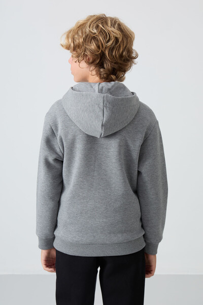 Tommylife Wholesale 7-15 Age Hooded Standard Fit Basic Boys' Sweatshirt 11244 Gray Melange - Thumbnail