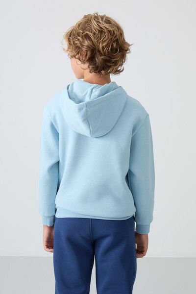 Tommylife Wholesale 7-15 Age Hooded Standard Fit Basic Boys' Sweatshirt 11244 Light Blue - Thumbnail