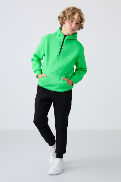 Tommylife Wholesale 7-15 Age Hooded Standard Fit Basic Boys' Sweatshirt 11244 Neon Green - Thumbnail