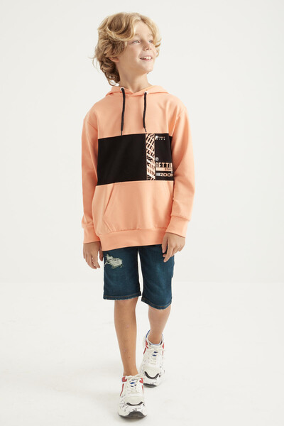 Tommylife Wholesale 7-15 Age Hooded Standard Fit Boys' Sweatshirt 11010 Melon - Thumbnail