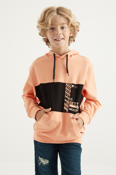 Tommylife Wholesale 7-15 Age Hooded Standard Fit Boys' Sweatshirt 11010 Melon - Thumbnail