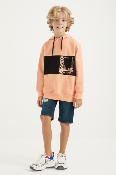 Tommylife Wholesale 7-15 Age Hooded Standard Fit Boys' Sweatshirt 11010 Melon - Thumbnail