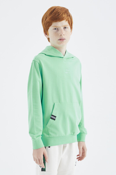 Tommylife Wholesale 7-15 Age Hooded Standard Fit Boys' Sweatshirt 11177 Aqua Green - Thumbnail