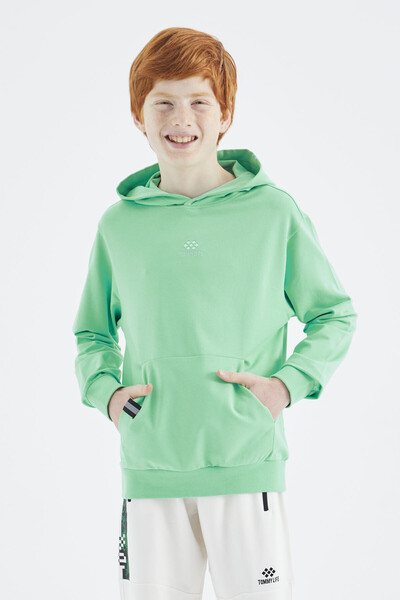 Tommylife Wholesale 7-15 Age Hooded Standard Fit Boys' Sweatshirt 11177 Aqua Green - Thumbnail