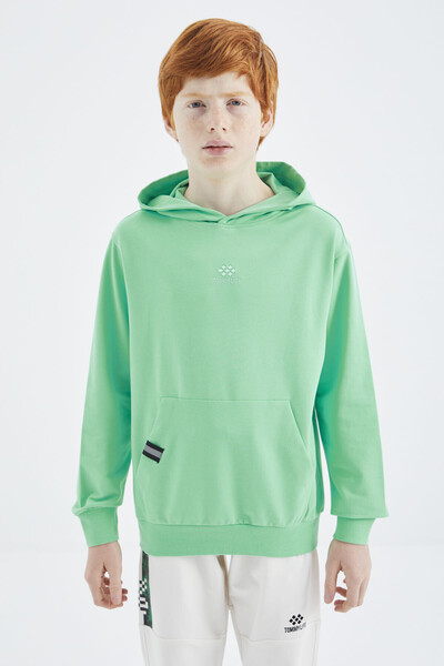 Tommylife Wholesale 7-15 Age Hooded Standard Fit Boys' Sweatshirt 11177 Aqua Green - Thumbnail