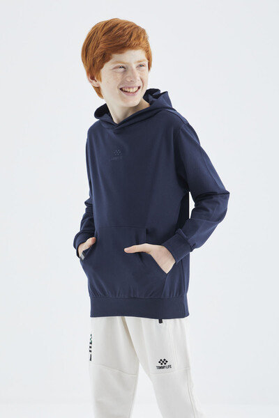 Tommylife Wholesale 7-15 Age Hooded Standard Fit Boys' Sweatshirt 11177 Indigo - Thumbnail