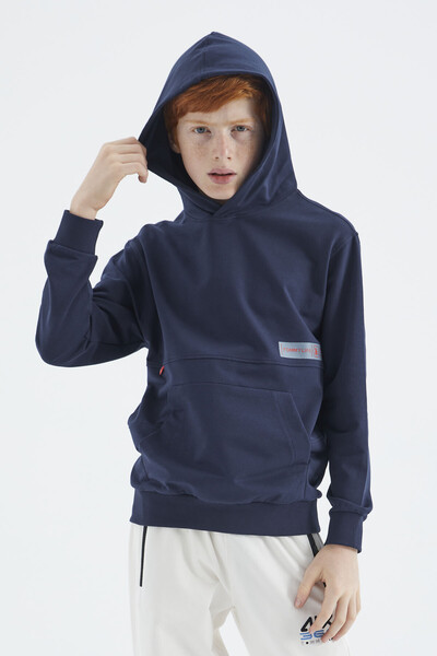 Tommylife Wholesale 7-15 Age Hooded Standard Fit Boys' Sweatshirt 11179 Indigo - Thumbnail