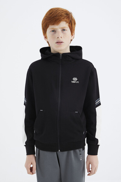 Tommylife Wholesale 7-15 Age Hooded Standard Fit Boys' Sweatshirt 11180 Black - Thumbnail