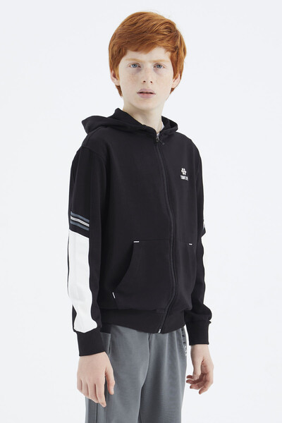 Tommylife Wholesale 7-15 Age Hooded Standard Fit Boys' Sweatshirt 11180 Black - Thumbnail