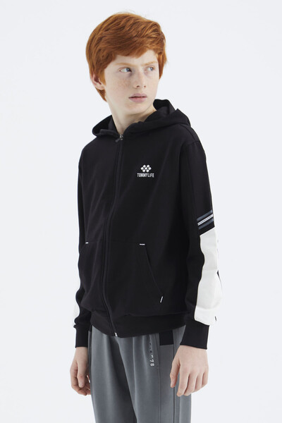 Tommylife Wholesale 7-15 Age Hooded Standard Fit Boys' Sweatshirt 11180 Black - Thumbnail