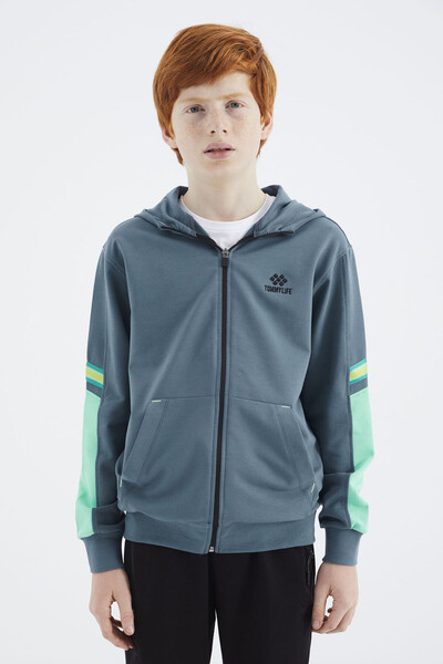 Tommylife Wholesale 7-15 Age Hooded Standard Fit Boys' Sweatshirt 11180 Forest Green - Thumbnail