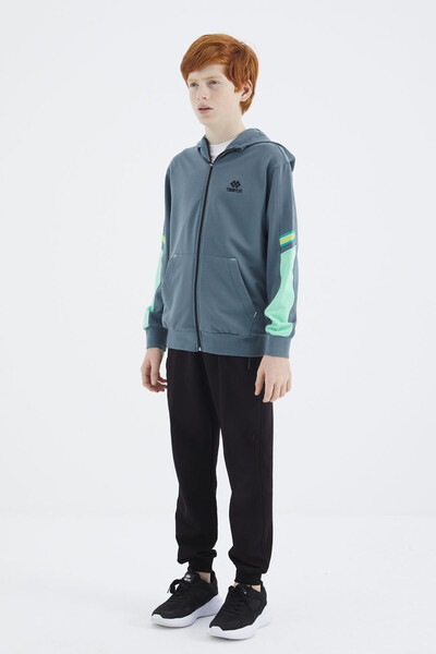 Tommylife Wholesale 7-15 Age Hooded Standard Fit Boys' Sweatshirt 11180 Forest Green - Thumbnail