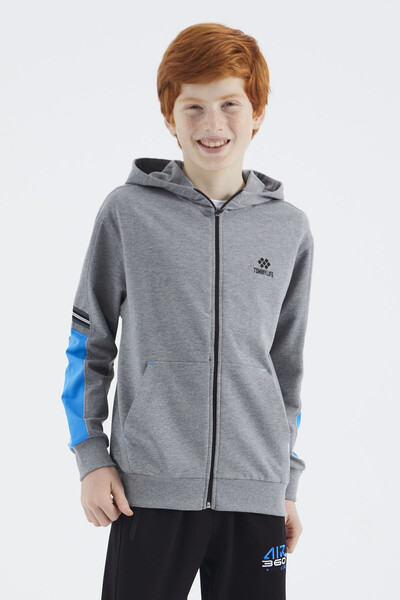 Tommylife Wholesale 7-15 Age Hooded Standard Fit Boys' Sweatshirt 11180 Gray Melange - Thumbnail