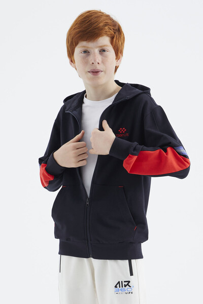 Tommylife Wholesale 7-15 Age Hooded Standard Fit Boys' Sweatshirt 11180 Navy Blue - Thumbnail