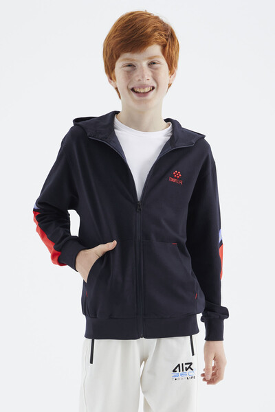 Tommylife Wholesale 7-15 Age Hooded Standard Fit Boys' Sweatshirt 11180 Navy Blue - Thumbnail