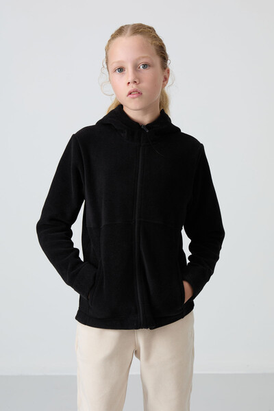 Tommylife Wholesale 7-15 Age Hooded Standard Fit Girls Fleece Sweatshirt 75152 Black - Thumbnail