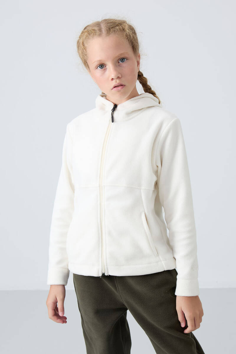 TommyLife - Tommylife Wholesale 7-15 Age Hooded Standard Fit Girls Fleece Sweatshirt 75152 Ecru