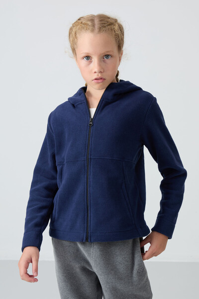 Tommylife Wholesale 7-15 Age Hooded Standard Fit Girls Fleece Sweatshirt 75152 Indigo - Thumbnail