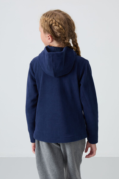 Tommylife Wholesale 7-15 Age Hooded Standard Fit Girls Fleece Sweatshirt 75152 Indigo - Thumbnail