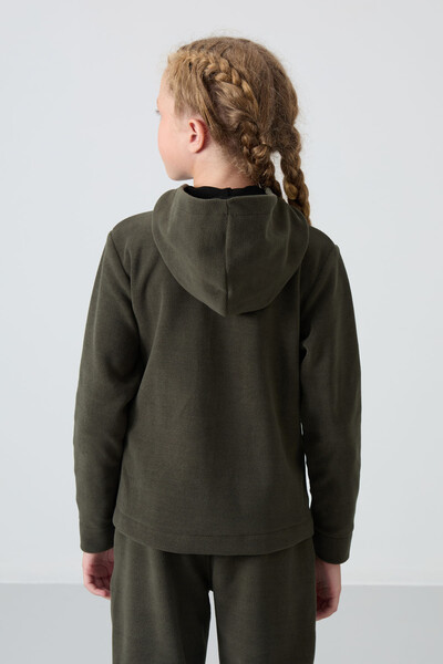 Tommylife Wholesale 7-15 Age Hooded Standard Fit Girls Fleece Sweatshirt 75152 Khaki - Thumbnail