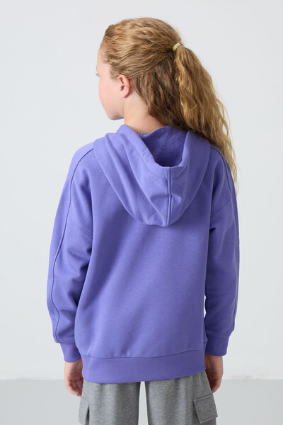 Tommylife Wholesale 7-15 Age Hooded Standard Fit Girls Sweatshirt 75149 Amethyst - Thumbnail