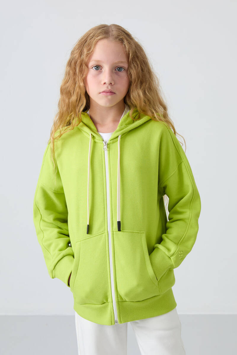 TommyLife - Tommylife Wholesale 7-15 Age Hooded Standard Fit Girls Sweatshirt 75149 Lime Green TommyLife - Tommylife Wholesale 7-15 Age Hooded Standard Fit Girls Sweatshirt 75149 Lime Green
