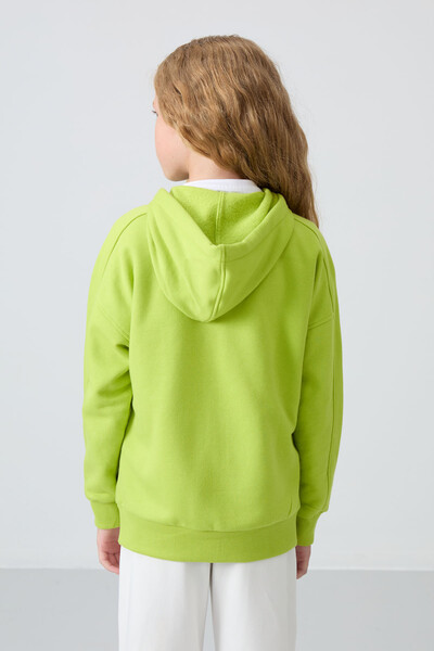 Tommylife Wholesale 7-15 Age Hooded Standard Fit Girls Sweatshirt 75149 Lime Green - Thumbnail