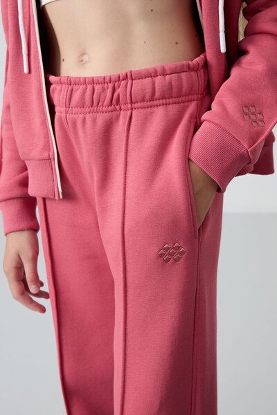 Tommylife Wholesale 7-15 Age Hooded Standard Fit Girls Tracksuit Set 75161 Wild Rose - Thumbnail