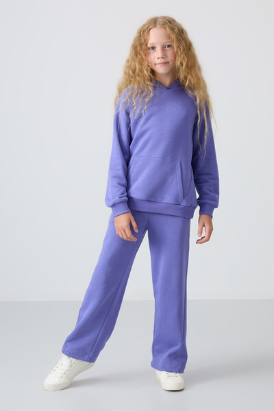 Tommylife Wholesale 7-15 Age Hooded Standard Fit Girls Tracksuit Set 75162 Amethyst - Thumbnail