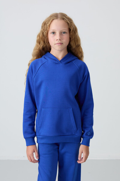 Tommylife Wholesale 7-15 Age Hooded Standard Fit Girls Tracksuit Set 75162 Night Blue - Thumbnail