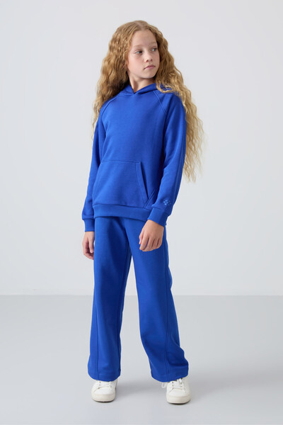 Tommylife Wholesale 7-15 Age Hooded Standard Fit Girls Tracksuit Set 75162 Night Blue - Thumbnail