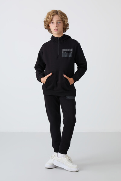 Tommylife Wholesale 7-15 Age Iconx Hooded Boys' Tracksuit Set 11246 Black - Thumbnail