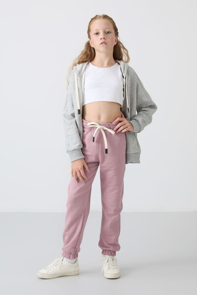 Tommylife Wholesale 7-15 Age Jogger Standard Fit Girls Sweatpants 75158 Dusty Rose - Thumbnail