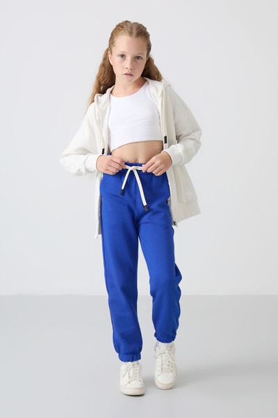 Tommylife Wholesale 7-15 Age Jogger Standard Fit Girls Sweatpants 75158 Night Blue - Thumbnail