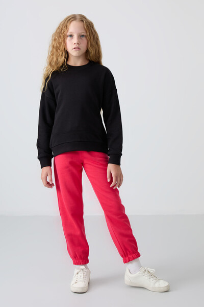 Tommylife Wholesale 7-15 Age Jogger Standard Fit Girls Sweatpants 75158 Viva Red - Thumbnail