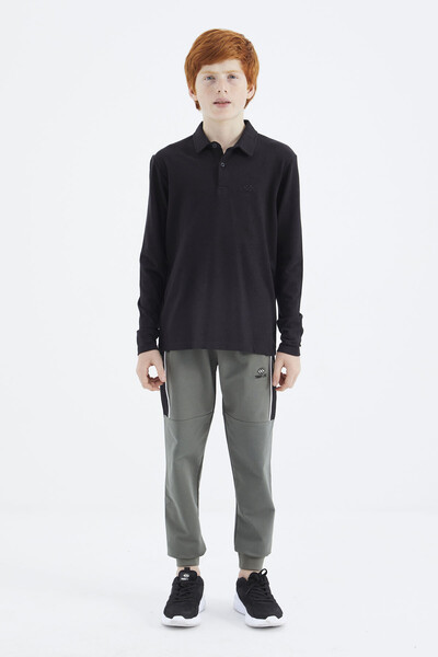 Tommylife Wholesale 7-15 Age Polo Neck Standard Fit Basic Boys' Sweatshirt 11171 Black - Thumbnail