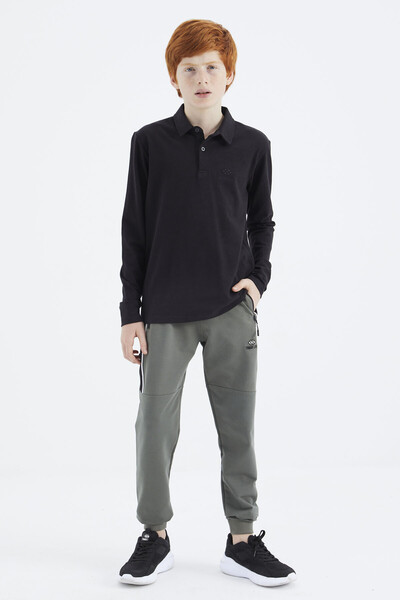 Tommylife Wholesale 7-15 Age Polo Neck Standard Fit Basic Boys' Sweatshirt 11171 Black - Thumbnail