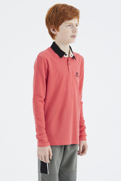 Tommylife Wholesale 7-15 Age Polo Neck Standard Fit Basic Boys' Sweatshirt 11171 Coral - Thumbnail