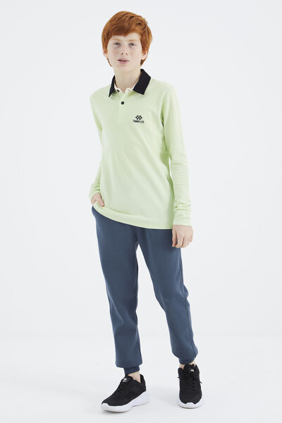 Tommylife Wholesale 7-15 Age Polo Neck Standard Fit Basic Boys' Sweatshirt 11171 Light Green - Thumbnail