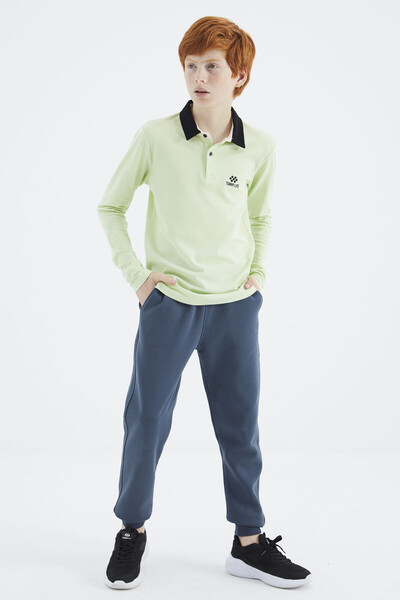 Tommylife Wholesale 7-15 Age Polo Neck Standard Fit Basic Boys' Sweatshirt 11171 Light Green - Thumbnail