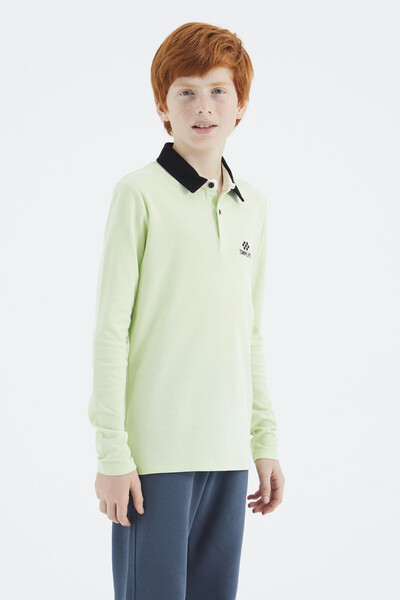 Tommylife Wholesale 7-15 Age Polo Neck Standard Fit Basic Boys' Sweatshirt 11171 Light Green - Thumbnail